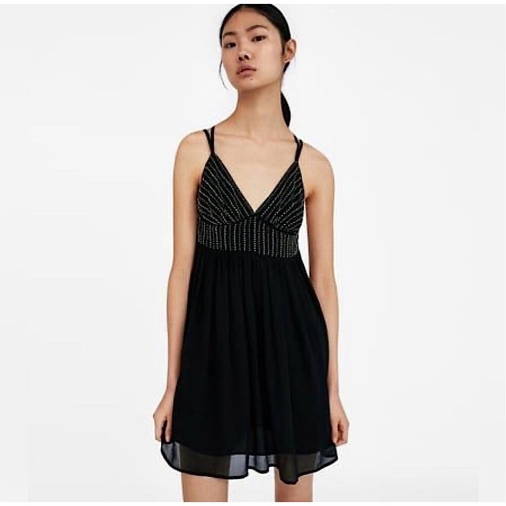Zara Dress Black Beaded Tulle Sparkly Dress Size Medium - Picture 7 of 12